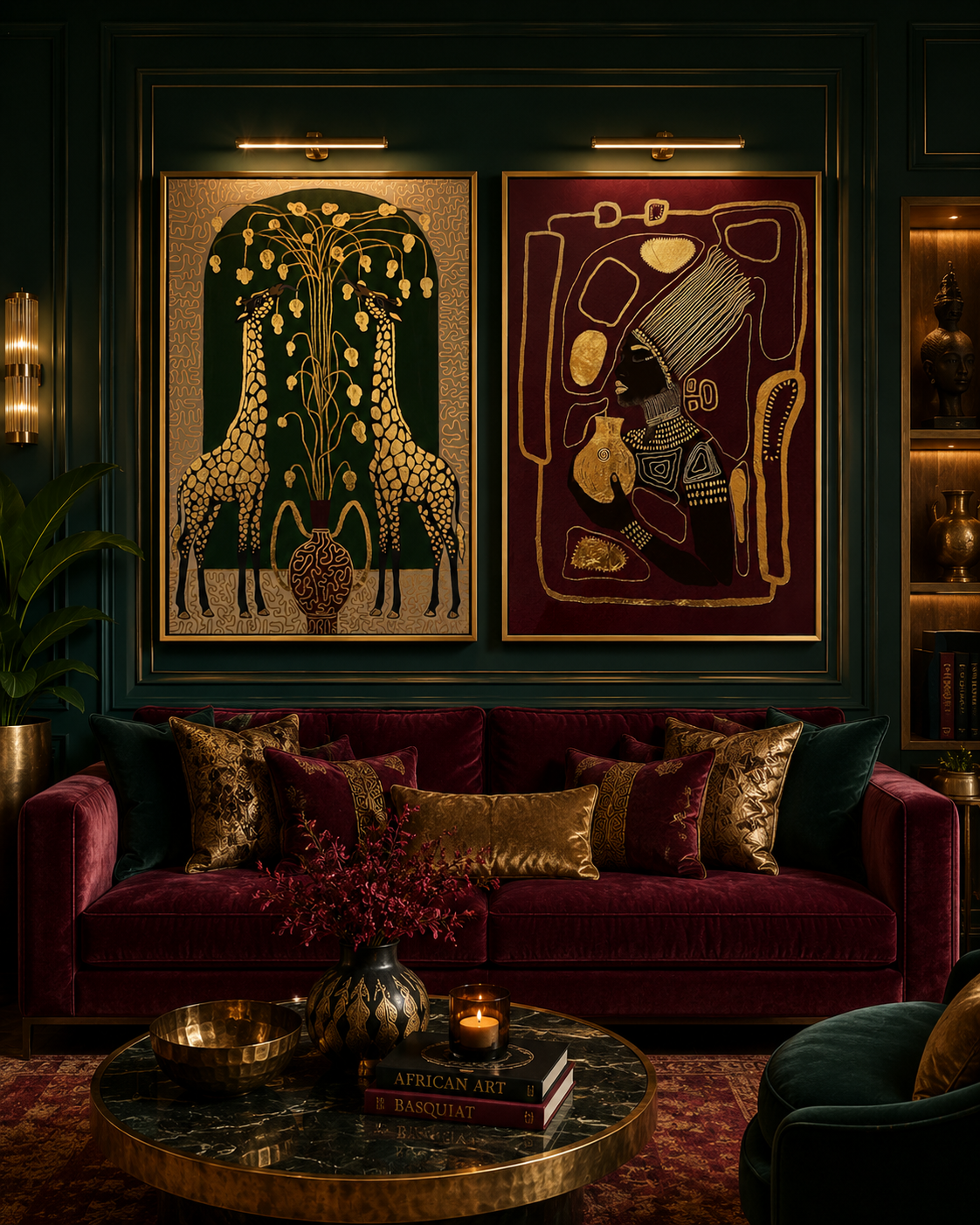 Set of 2 : Filling her cup & Graceful   : 39 x 51  statement pieces | Hand finished Gold leaf statement pieces