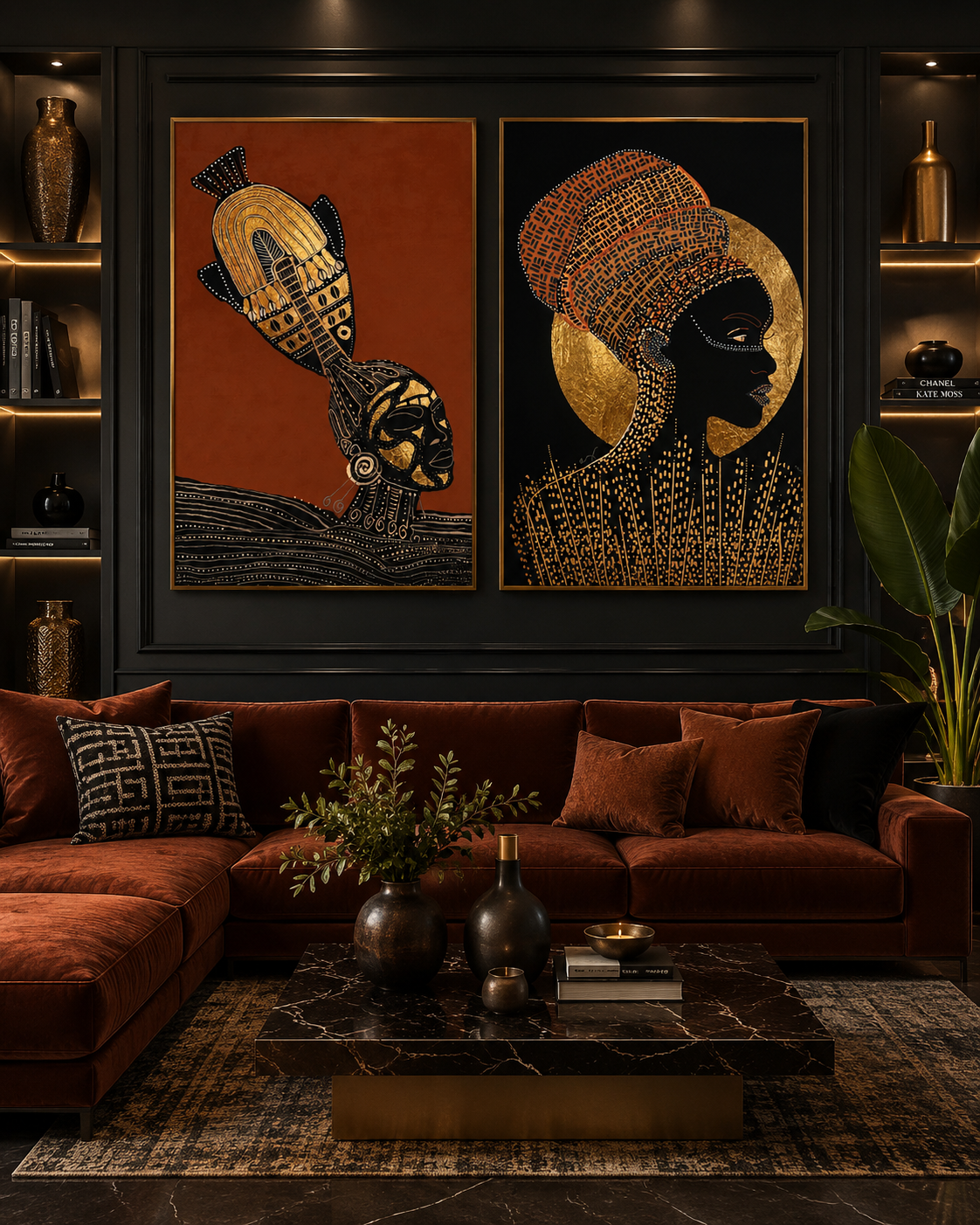 Set of 2 :  Golden Muse Pair | Hand-Finished Gold Leaf Statement pieces  ( 39 x 51 inches )